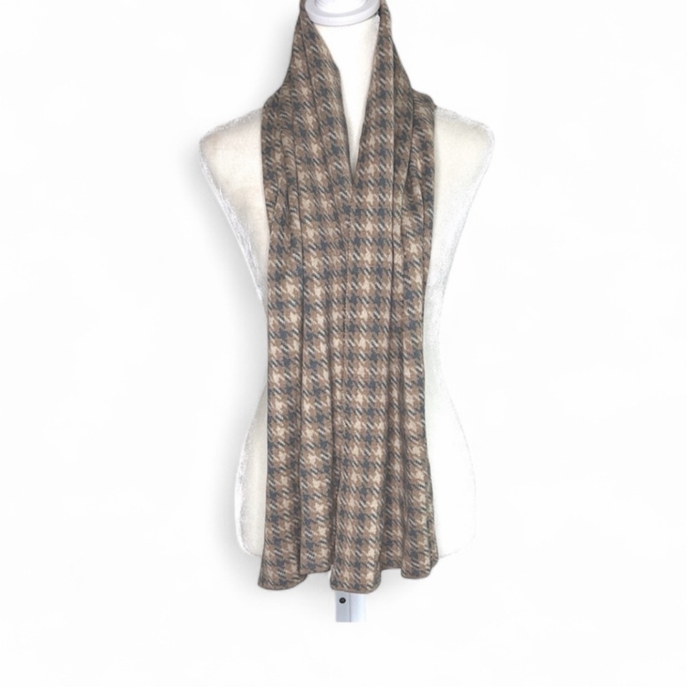 Made in Scotland Mens Cashmere Checkered Knit Scarf Brown Gray a-34